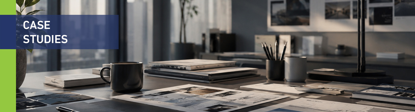 Case Studies workspace featuring strategic communication projects