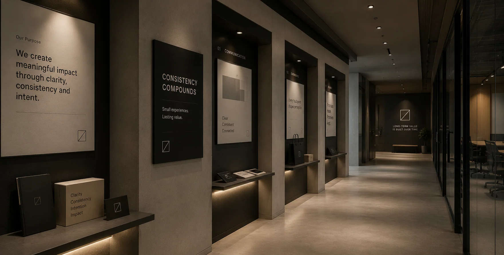 A branded organizational environment demonstrating how consistent experiences build long-term value