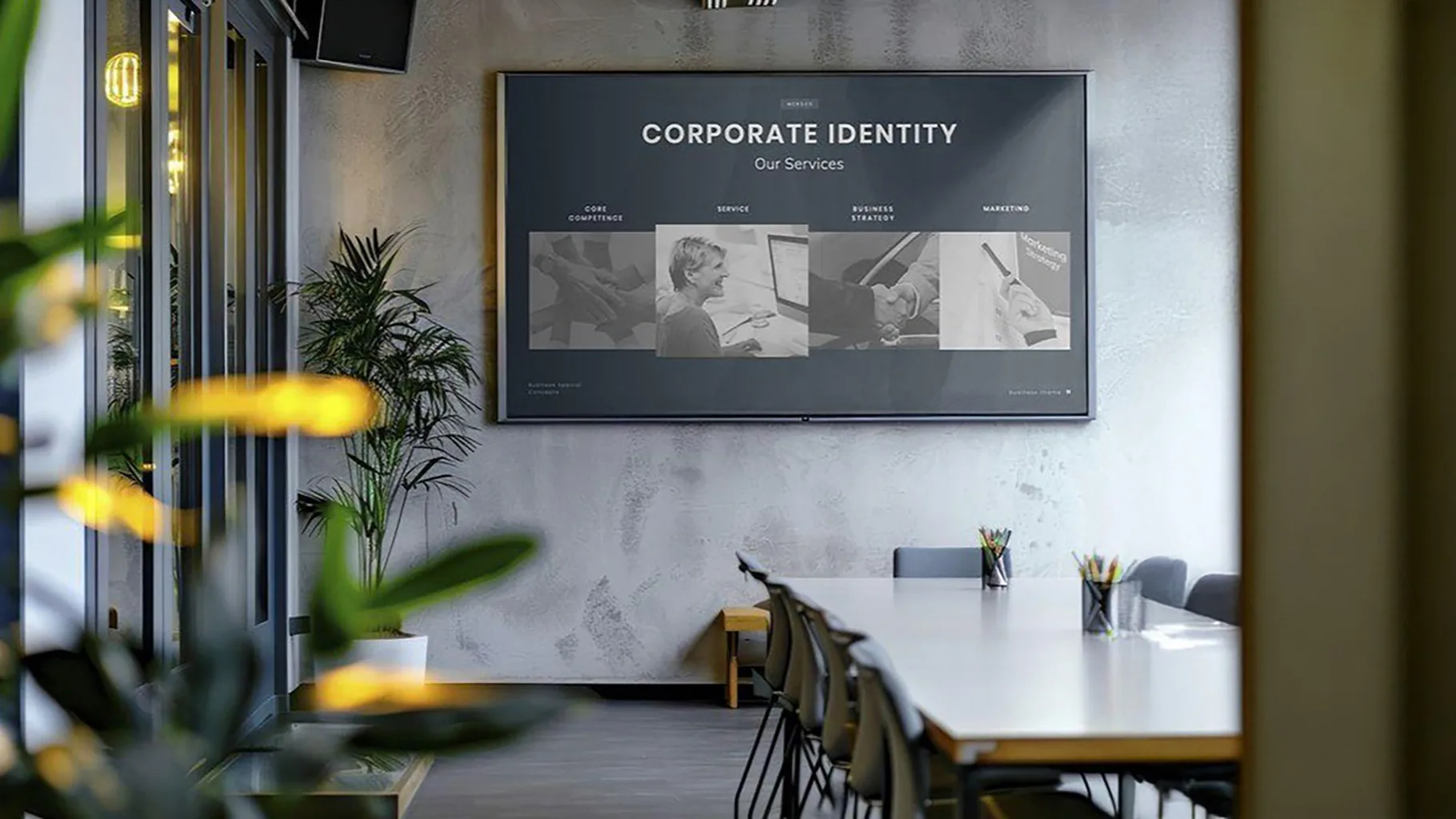Corporate identity presentation in a modern meeting room