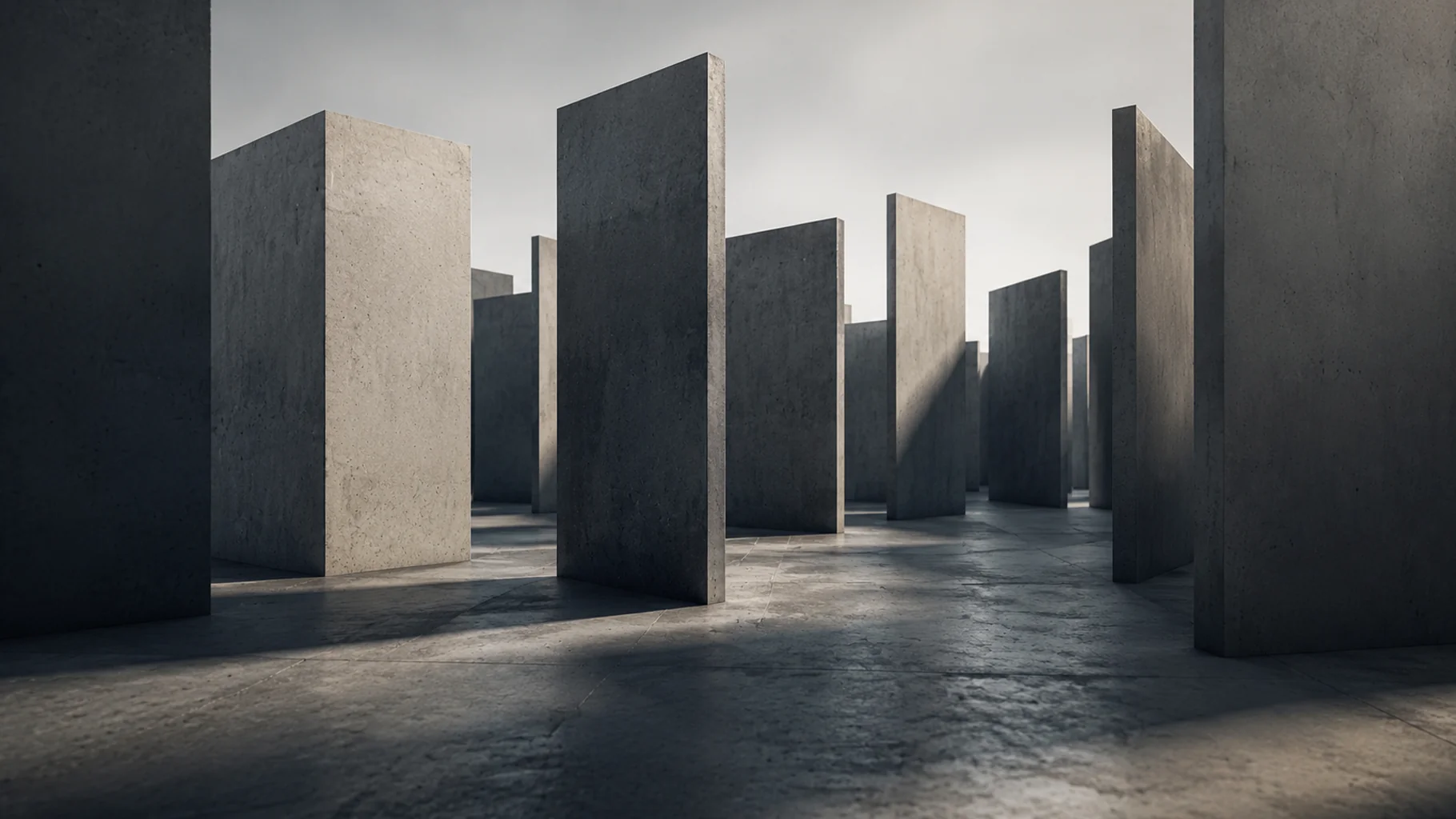 A field of inconsistent concrete structures representing cognitive friction in visual communication