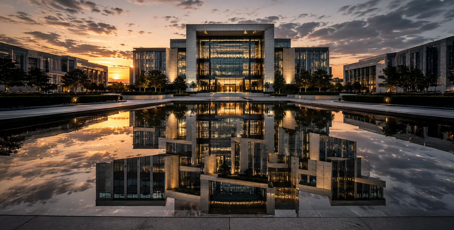 A coherent institution reflected as fragmented structures, illustrating communication inconsistency