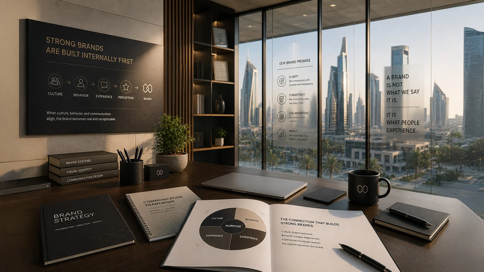 Brand strategy workspace illustrating how strong brands are built internally