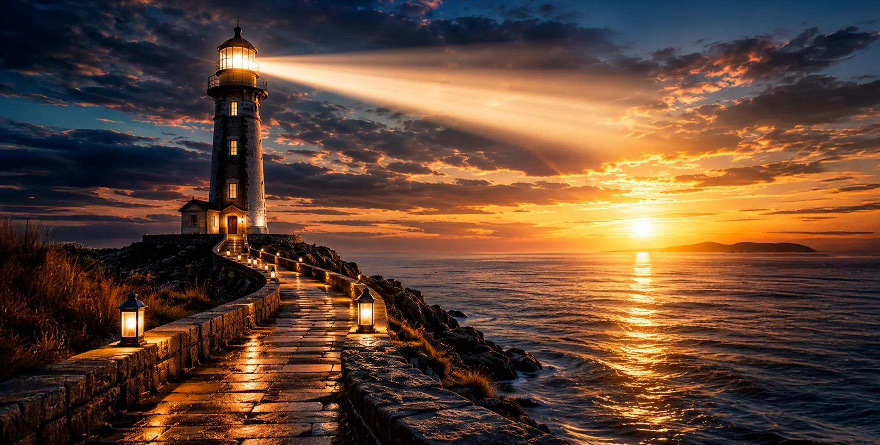 A lighthouse casting a steady beam across the coast, symbolizing trust built through repetition
